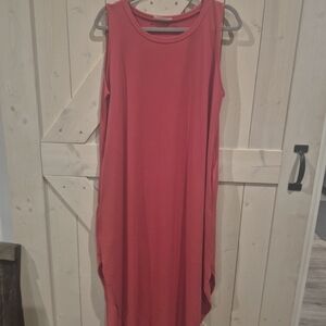 Zenana 3106 Red 1x Side Slit Dress Hi Lo Hem With Pockets